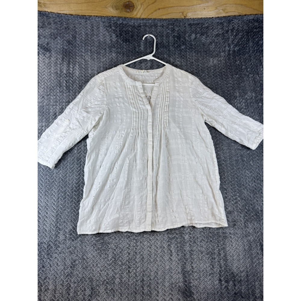 Pleione Blouse Top Womens Small White Cotton Pintucked Button Front WVG58771